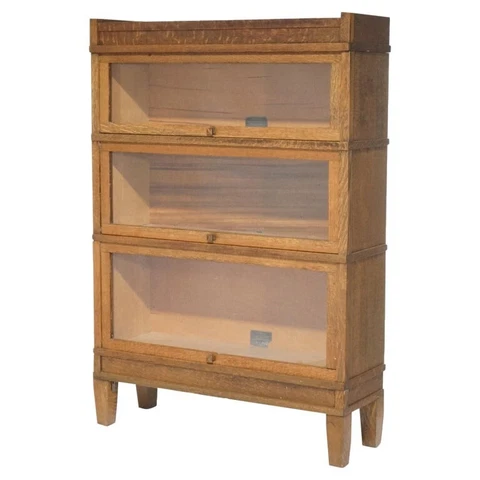 Antique Arts & Crafts Mission Oak Globe Wernicke Three Stack Barrister Bookcase Cover
