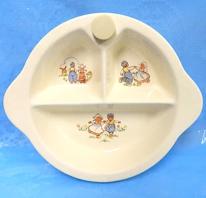 VTG Ceramic DIVIDED WARMING DISH Toddler BABY Juvenile Ware DUTCH BOY WINDMILL - Picture 1 of 13