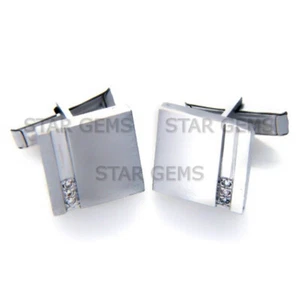 Natural White Topaz Gemstone 14k Gold Plated Silver Cufflink Men's Jewelry CF96 - Picture 1 of 2