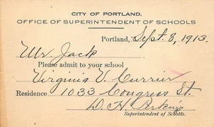 1913 Portland ME Office of Superintendent of Schools Mr Jack "Junior" Autograph - Foto 1 di 2
