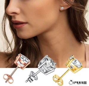 Fashionable 18K Rose Gold Plated Round Cubic Zirconia Stud Earrings with 4-Prong - Picture 1 of 15