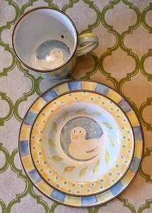 Retired MacKenzie Childs Enamel Duck Kids Dinner Set Plate Bowl Mug - Picture 1 of 8