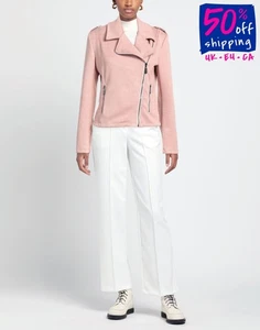 RRP €264 ANGELA MELE MILANO Biker Jacket Size M Suede Effect Pink Made in Italy - Picture 1 of 5