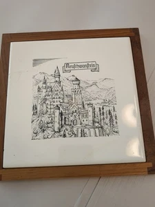 Neuschwanstein Castle Ceramic Tile In Wood Frame - Picture 1 of 2