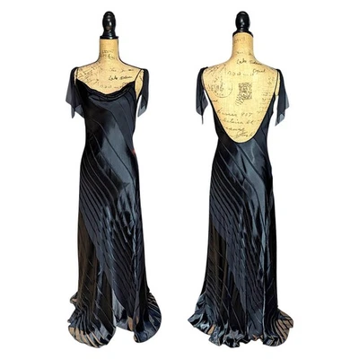  Gothic 90s Y2K Black Stain Bias Cut Maxi Dress UK 10/12 (US 8) - Image 1 of 4
