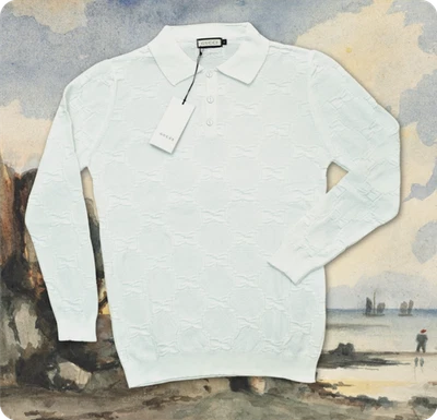 Gucci Logo Emboss Men's White T-Shirt Long Sleeve Slim Size 2XL Chest 21.7" - Image 1 of 4