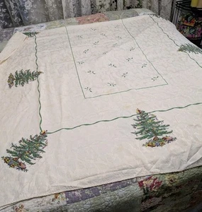 Spode Vintage 56 X 100 Rectangular Christmas Tree Damask Tablecloth - Picture 1 of 5