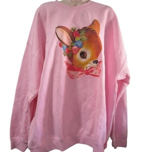 Sweatshirt Gildan 2XL Rosa Vintage Weihnachten Hirschmuster Neu ohne Etikett - Bild 1 von 16