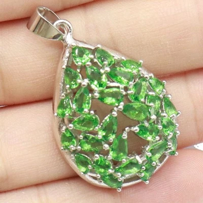 Precioso colgante de plata de boda verde esmeralda blanca circonita cúbica para mujer Foto 1 de 2