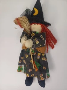 Vintage Witch Doll Figurine Halloween Hanging Delton Products Corp Yarn Hair 8" - Picture 1 of 6