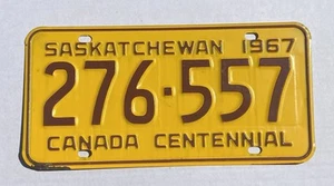 Single 1967 SASKATCHEWAN Canada License Plate #276-557 CANADA CENTENNIAL (1/2) - Bild 1 von 2