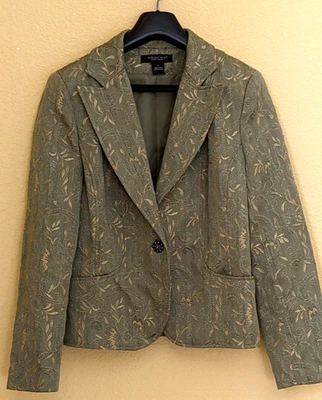 Chaqueta Blazer August Silk Sportswear Verde Mujer Talla 6 Floral Jaccard Un Botón Foto 1 de 4