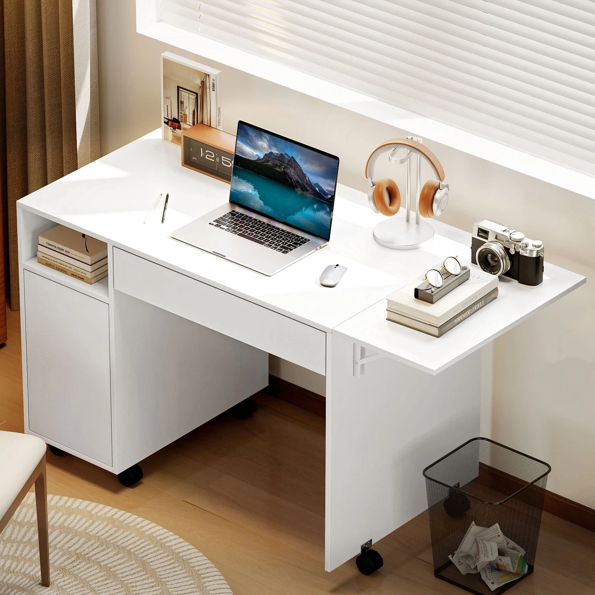 Klappbarer Computertisch Mit Rädern & Schubladen – Braun, 105x50 Cm, Platzsparend Fürs Homeoffice