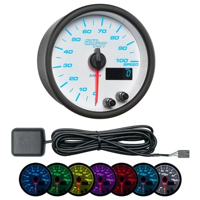 GlowShift White 7 Color 100 MPH In-Dash GPS Speedometer Gauge Kit 85mm 3-3/8" - Image 1 of 4