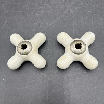 Lote de 2 perillas de fregadero de porcelana de colección mango de grifo fontanería blanca Foto 1 de 4