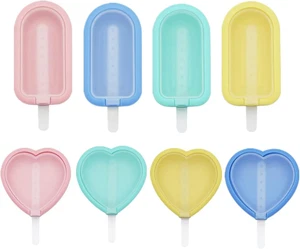 8 Pieces Ice Lolly Moulds with Sticks, Mini Silicone Ice Cream Maker, Reusable C - Picture 1 of 12