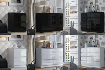 Modern 2/6/8 Chest of Drawers Black White Gloss Fronts Matt Frame Central Runner - Image 1 of 4
