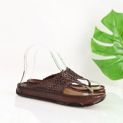 Kalso Earth Shoes Womens Salsa Sandal Size 5 Brown Leather Thong Woven Comfy - Image 1 of 4