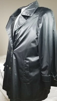 Neiman Marcus De Colección Abrigo de Lluvia Largo Trench Negro Nylon Abrigo Chaqueta Pequeño Foto 1 de 4