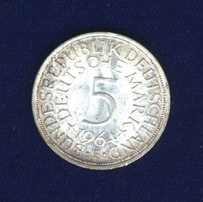 GERMANY  1964-F  5 MARK SILVER COIN, UNCIRCULATED, STUTTGART MINT - Image 1 of 2