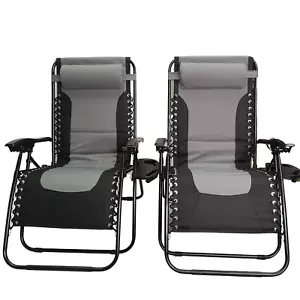 More details for set of 2 luxury padded multiposition zero gravity garden lounger in grey &amp; black