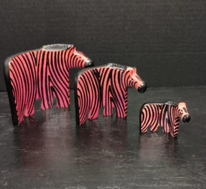 Set Of 3 Carved Soapstone Zebras S, M, & L Nesting Boho - Picture 1 of 9