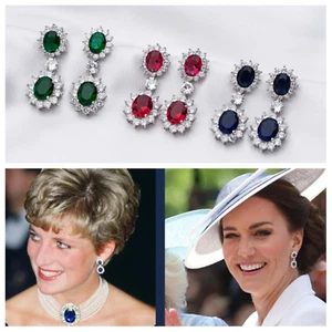 British Royal Princes Earrings in Red, Blue, and Green cubic Zirconia - Picture 1 of 16
