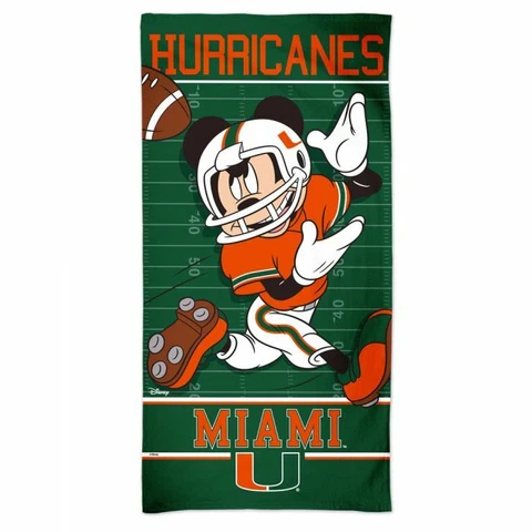 MIAMI HURRICANES MICKEY MOUSE SPECTRA BEACH TOWEL 30"X60" COTTON PLUSH Cover