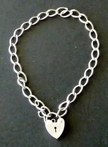 VINTAGE STERLING Silver CURB LINK PADLOCK charm bracelet c.19cm ADJUSTABLE 1980s - Picture 1 of 4