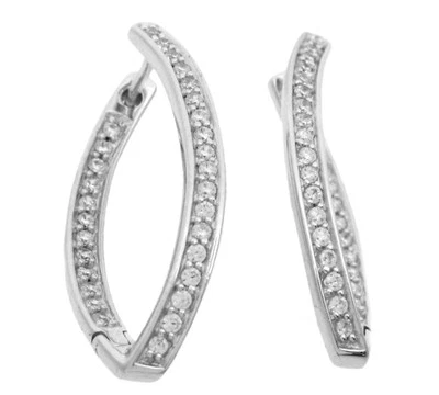 Orecchini Creole Forma-V 925 Argento Sterling Orecchini a Cerchio con Zirconia E - Immagine 1 di 4