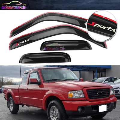 Para Ford Ranger 99-11 Visera de ventana en canal Protector de lluvia Pantalla 4 piezas con 3D Sport Foto 1 de 4