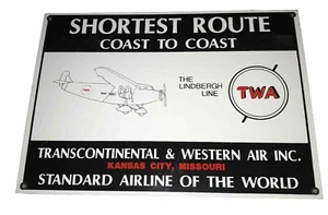 PARKVALE VINTAGE TRANS WORLD AIRLINES PORCELAIN SIGN AIRPLANE AVIATION TWA USA - Picture 1 of 11