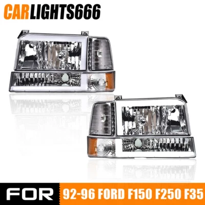 2X Chrome DRL/Headlights Amber Corner Fit For 1992-97 Ford F150-F350 Super Duty - Imagem 1 de 4