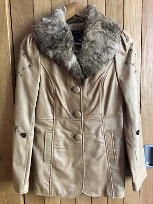 Arden B Vintage 70’s Tan Leather & Fur Embroidered Jacket,Sz S,UK 8,BNWT,$300 - Image 1 of 4