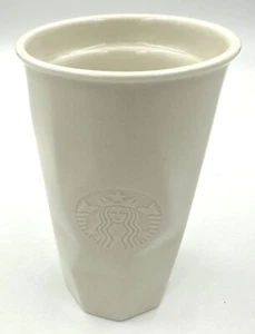 Vaso de viaje sirena facetada blanca de porcelana Starbucks 10 oz. Sin tapa 2013 - Imagen 1 de 3