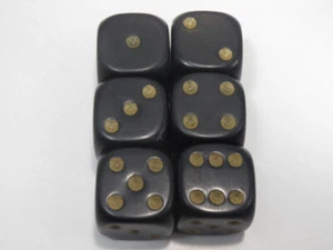 NEU Würfel 6er Set D6 (16 mm) - blickdicht schwarz mit goldenen Pips - Bild 1 von 4