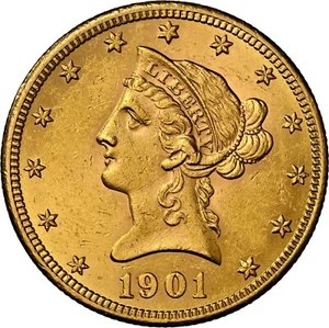 🔥 1901 USA 10 $ LIBERTY EAGLE Goldmünze (Coronet Head mit Motto) NGC MS 61 - Bild 1 von 7