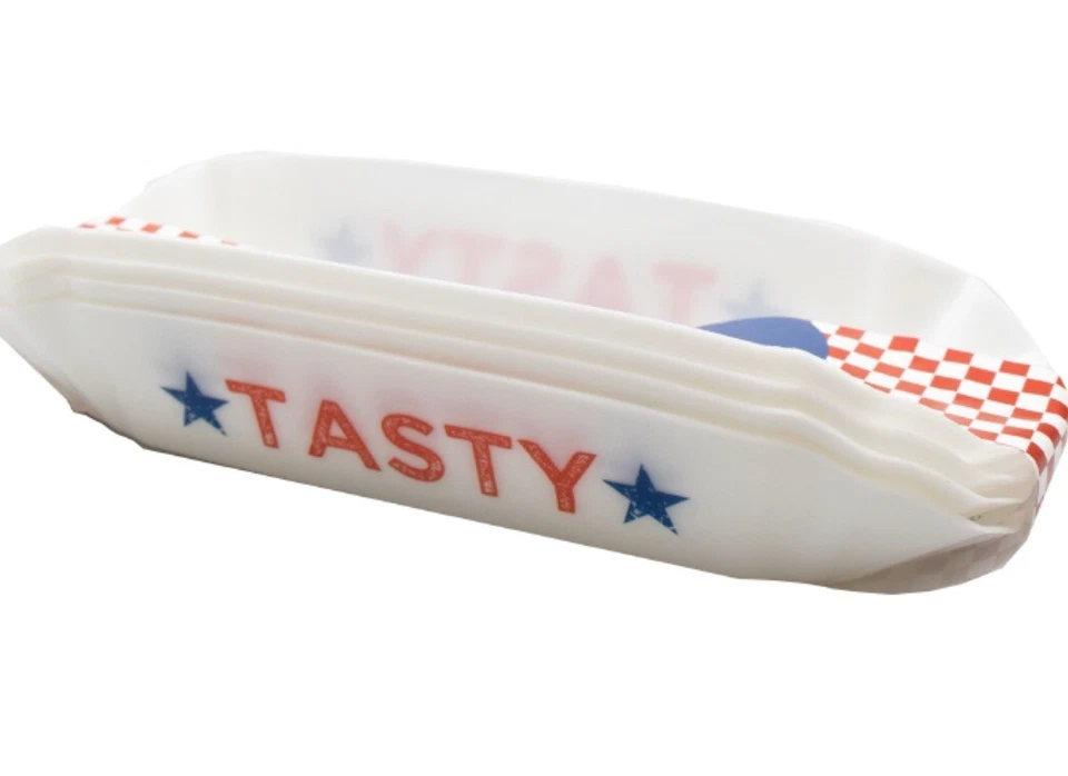 BUSYBEE 4 Reusable Hot Dog 🌭 Tray Plate Serving Basket Trays BBQ Garden Party Picnic