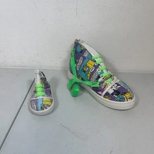 Vintage 2 Pack Shoe Pouch Zipper Comic Purple Blue With Green Lace Purse - Picture 1 of 13