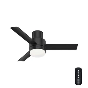 Hunter Fan 44 inch Low Profile Matte Black Ceiling Fan with Remote and Light Kit - Picture 1 of 7
