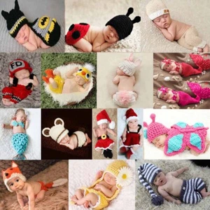 Newborn Baby Girl Boy Photo Crochet Photography Prop Costume Outfit Knit Clothes - Bild 1 von 45