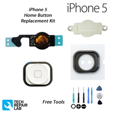 TECH REPAIR LAB NEW Replacement Complete Home Button Repair Kit with Toola For iPhone 5 - WHITE