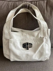 Borsa a tracolla B MAKOWSKY bianca argento collezione metallo caldo grande pelle usata in ottime condizioni - Foto 1 di 20