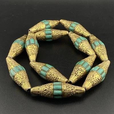 Hermoso tambor de latón único hecho a mano tradicional tibetano tipo vintage 12 cuentas Foto 1 de 4