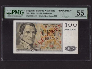 Bélgica: P-129s, 100 francos, 1952-59 * Espécimen * Rey Leopoldo I * PMG AU 55 * - Imagen 1 de 2