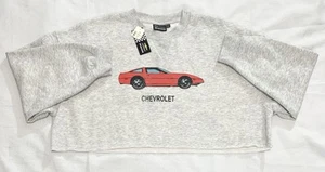 New Chevrolet Aeropostale Womens L Oversized Chevy Corvette Cropped Sweater Gray - Picture 1 of 7