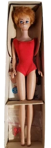 1962 Platinum Bubblecut Barbie, roter Badeanzug, Box, Ständer, Schuhe, Heft #850 Japan - Bild 1 von 8