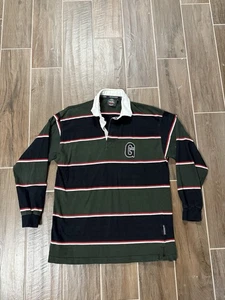 Guinness Rugby Shirt Mens M Green Black Striped Logo 100% Cotton Long Sleeve - Picture 1 of 4