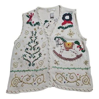 Suéter de Navidad Studio Works Petite Chaleco Tejido Talla Mediana Foto 1 de 4