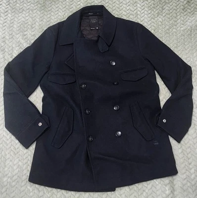 G-Star Raw Navy Double-Breasted Wool Peacoat Men's Size XL - Image 1 of 4